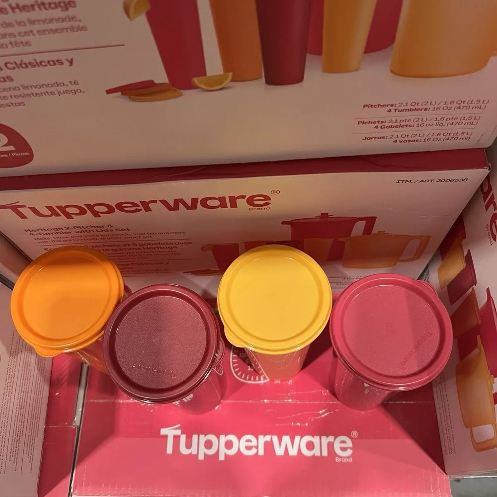 Tupperware Heritage 2‎ Pitcher 4 Tumbler Set With Lids Pink Orange New Sealed